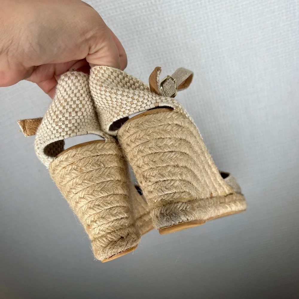 Cordani Womens Beige Linen Espadrille Wedge Sandals Ankle Strap Made in Spain 40
